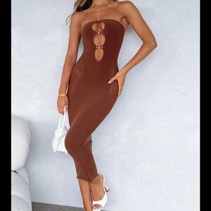 White Fox Brown Strapless Dress